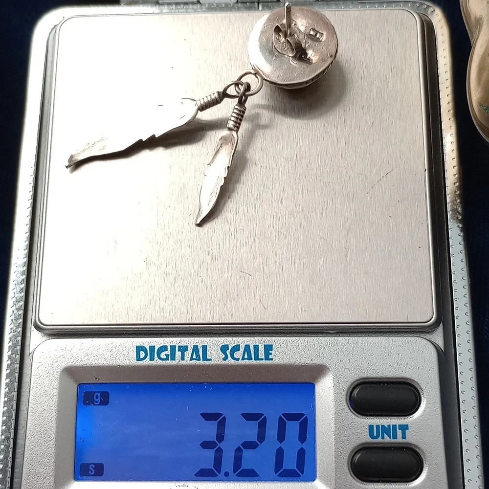 Sterling Silver Feather Earrings with SunFace Multicolor Inlay Studs Signed PH - Picture 10 of 15